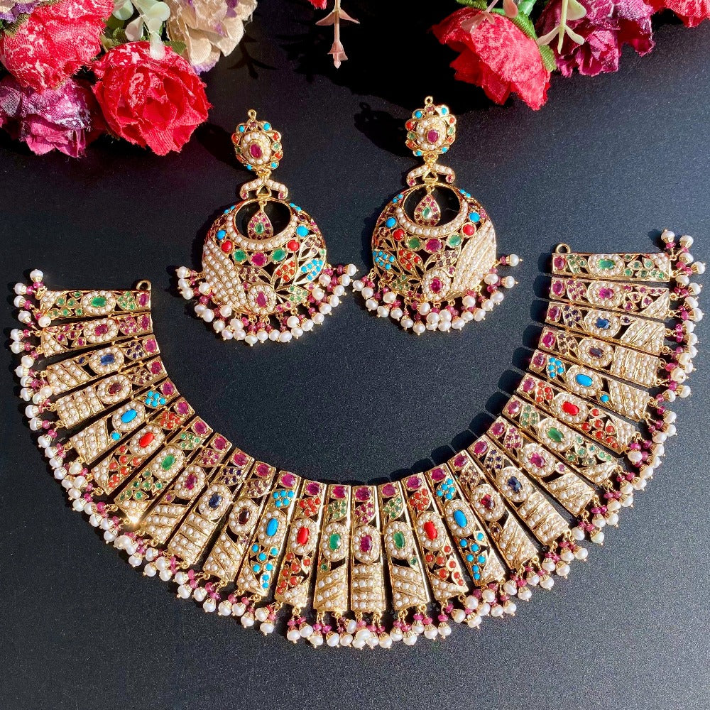 bridal navratna jadau set in gold