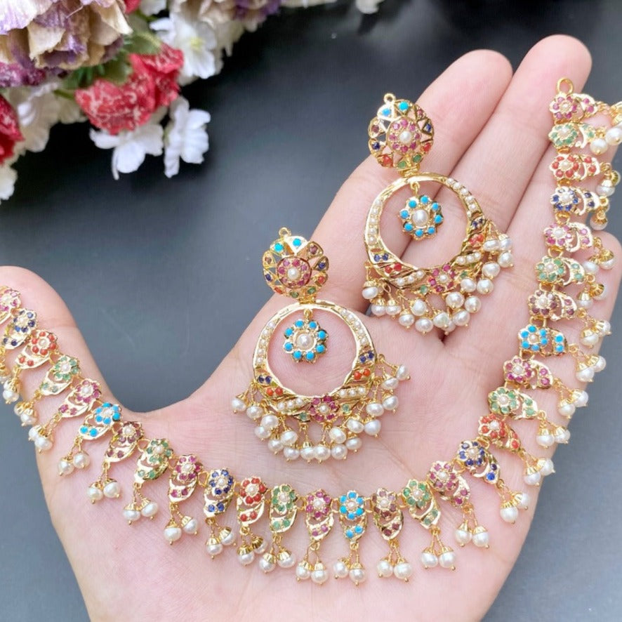 classy navratna necklace set