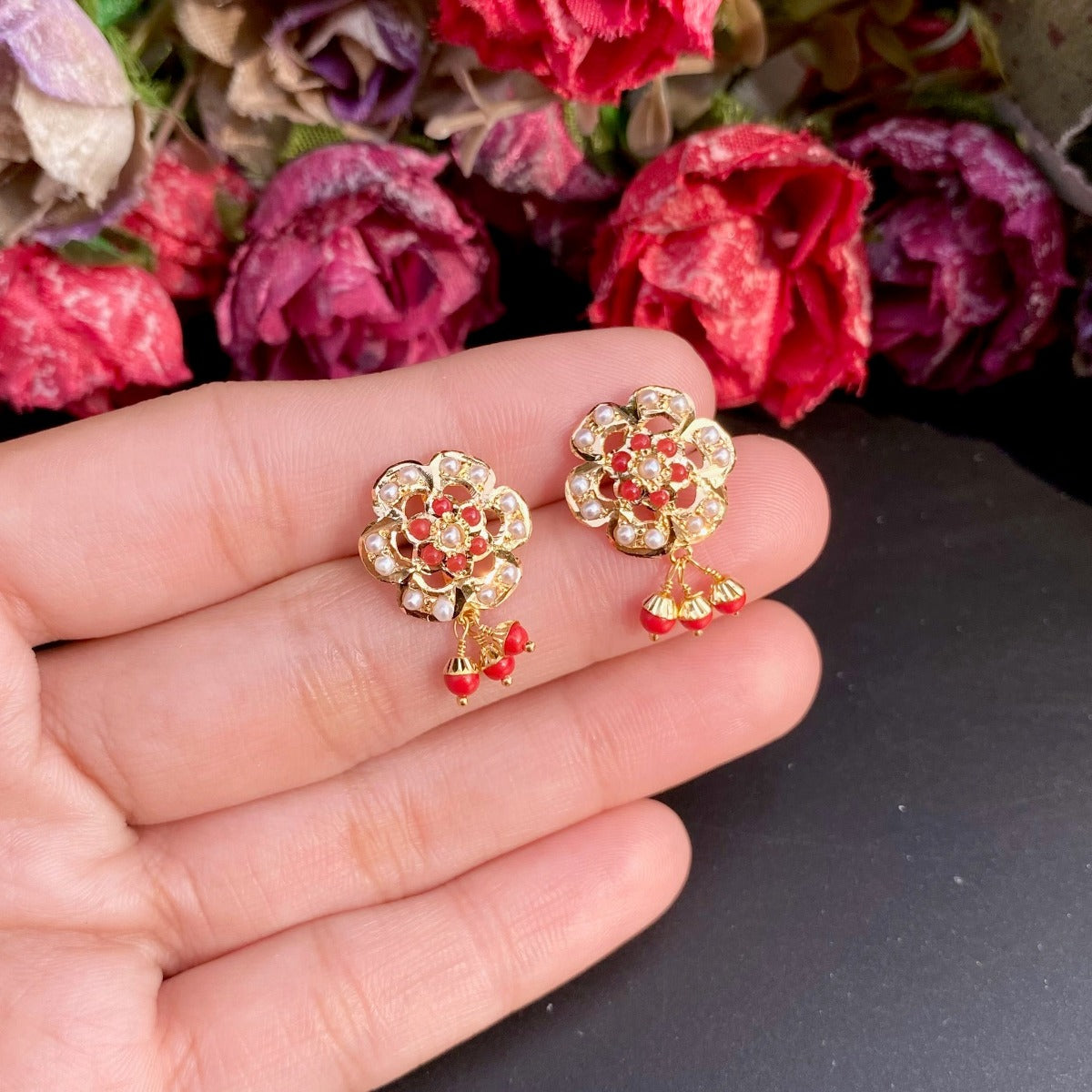 coral studs gold