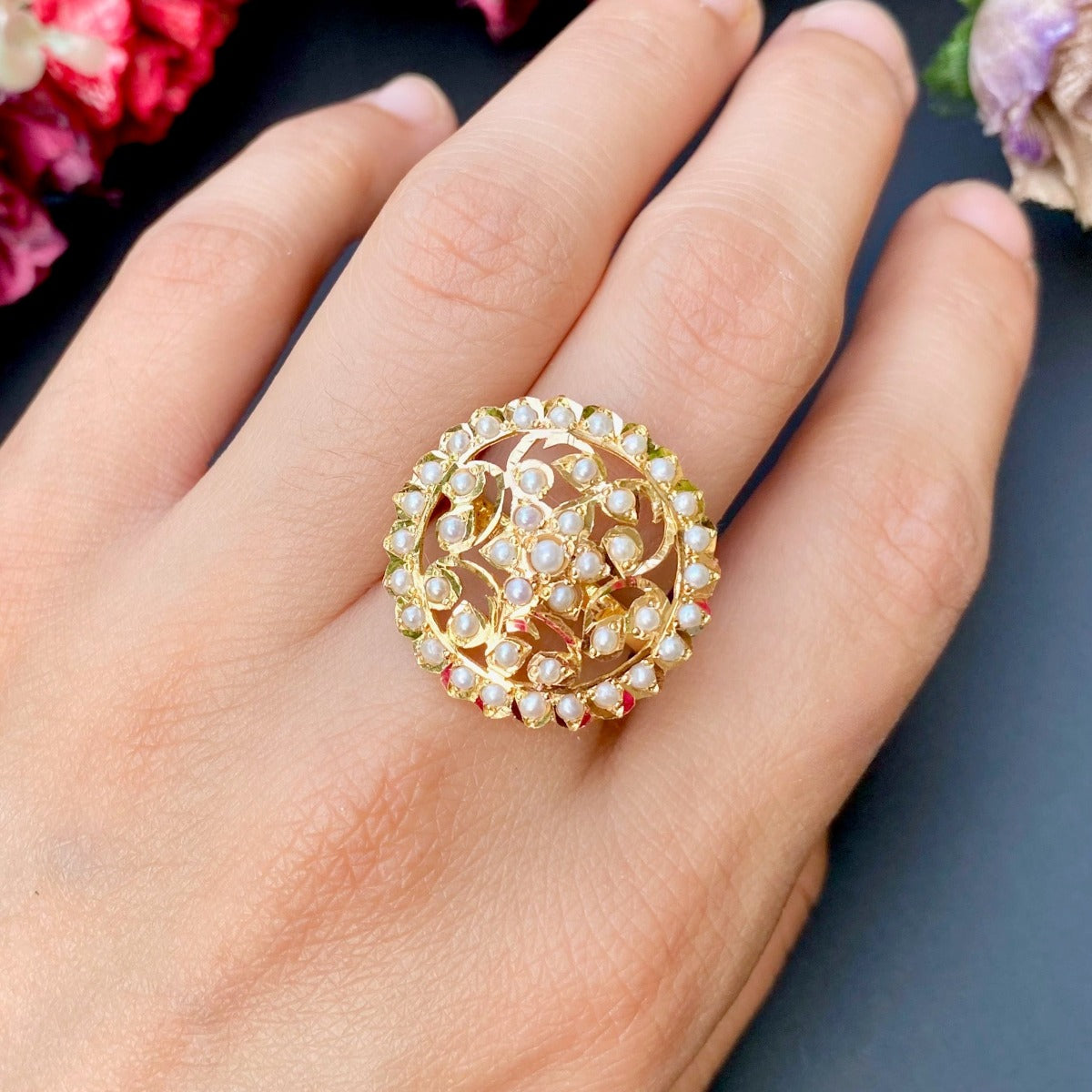 hyderabadi jadau gold ring dubai