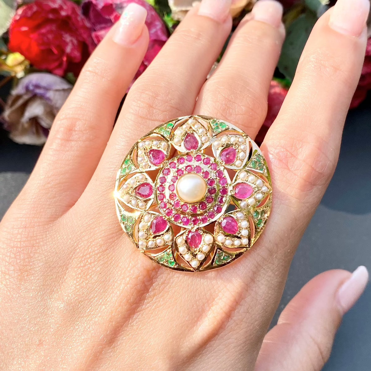 luxury indian gold cocktail ring