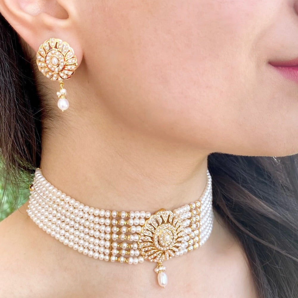 pakistani pearl choker set gold