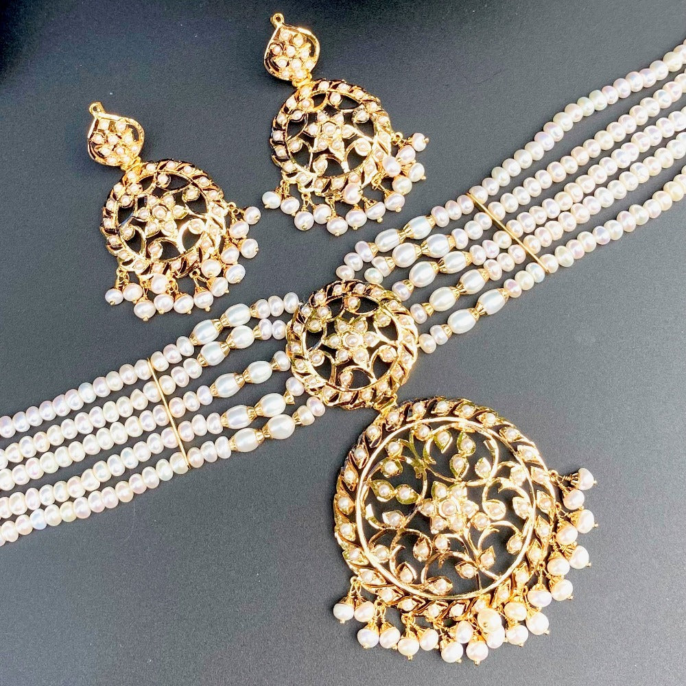 real gold pearl choker set in qatar