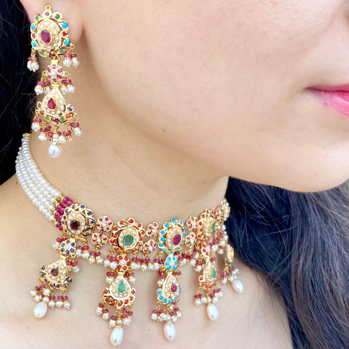 indian navratan choker necklace set abu dhabi