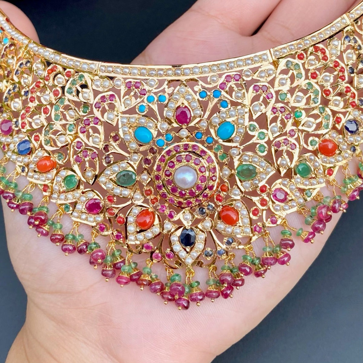navratan necklace set gold in kuwait