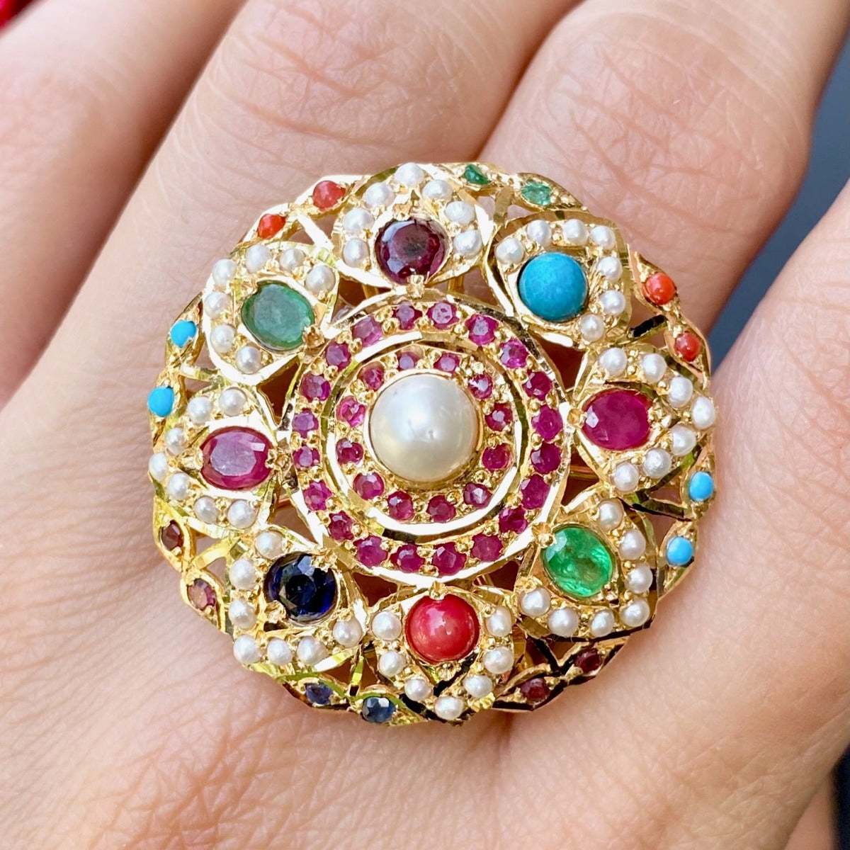 peerless gold navratna ring 22k gold ring for women