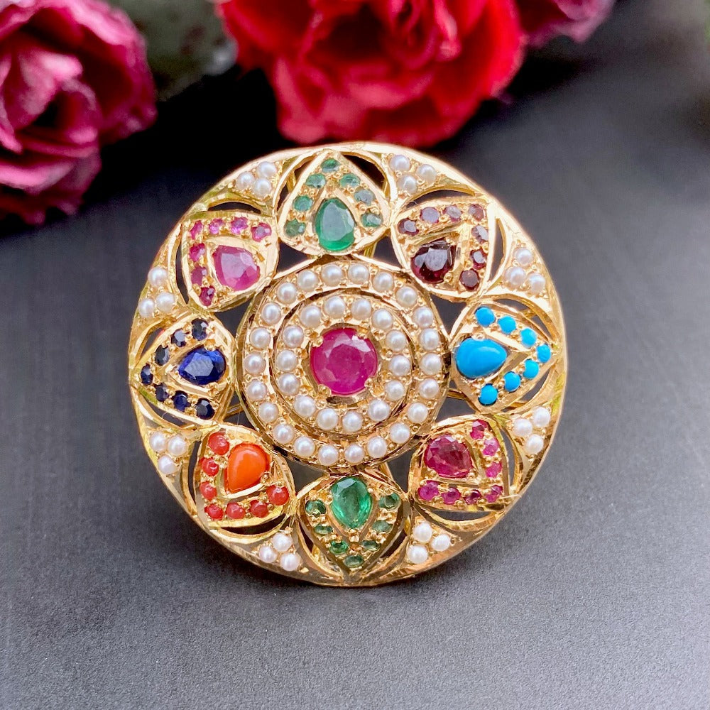 unique navratna cocktail ring 22k hallmarked gold jadau ladies ring