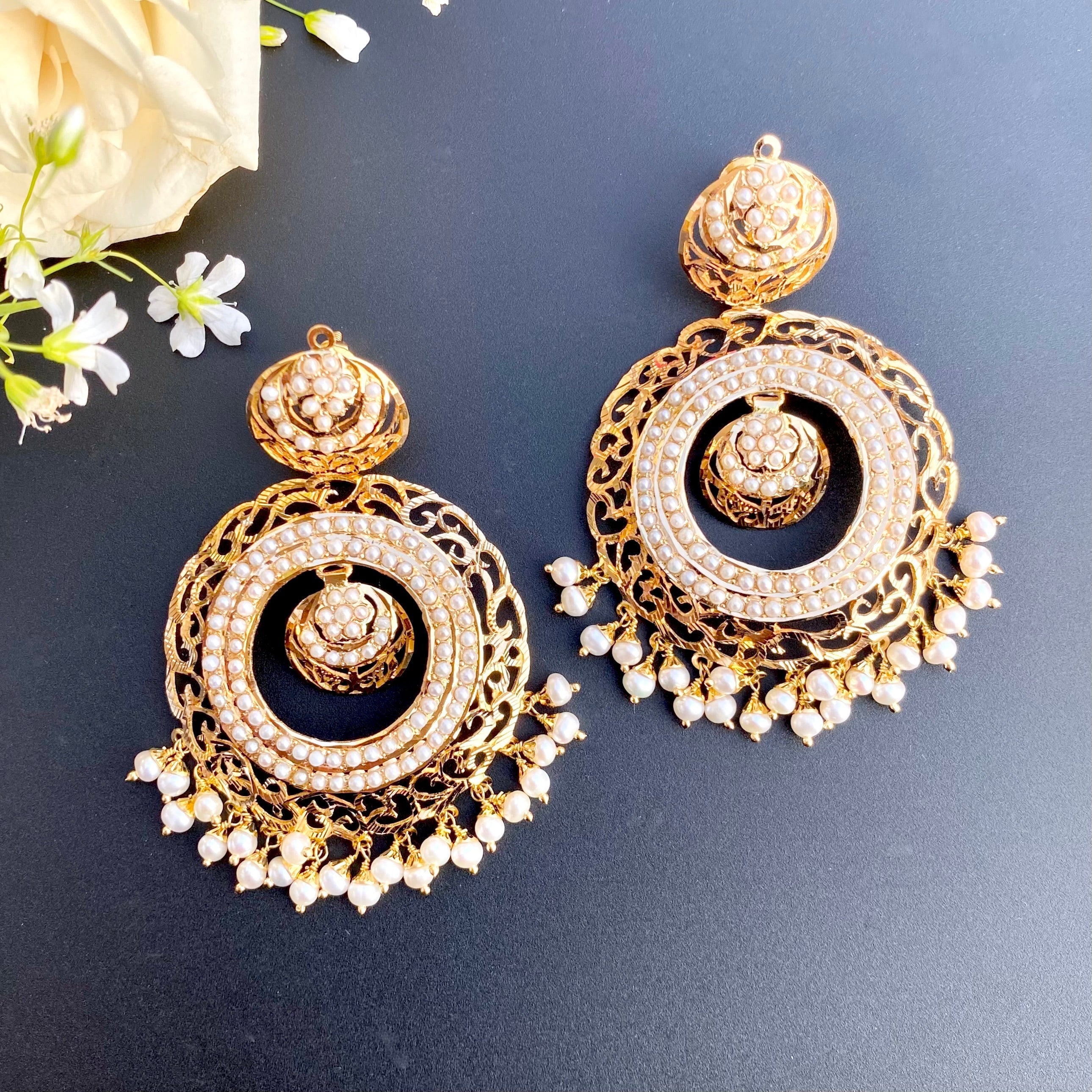 pearl chandbali earrings 22 carat gold