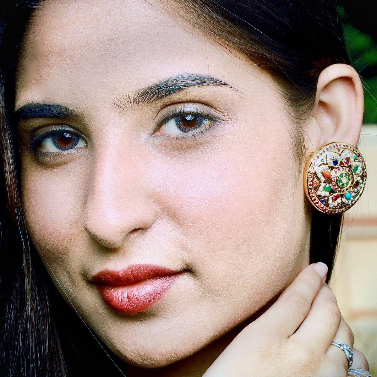 amritsari jadau earrings in Navaratna colors