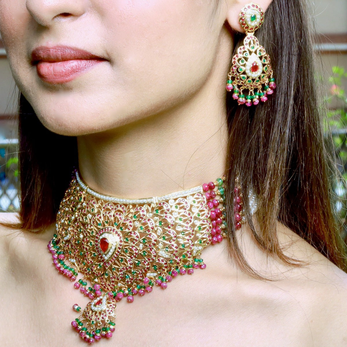 bridal choker set in gold plated silver jadau