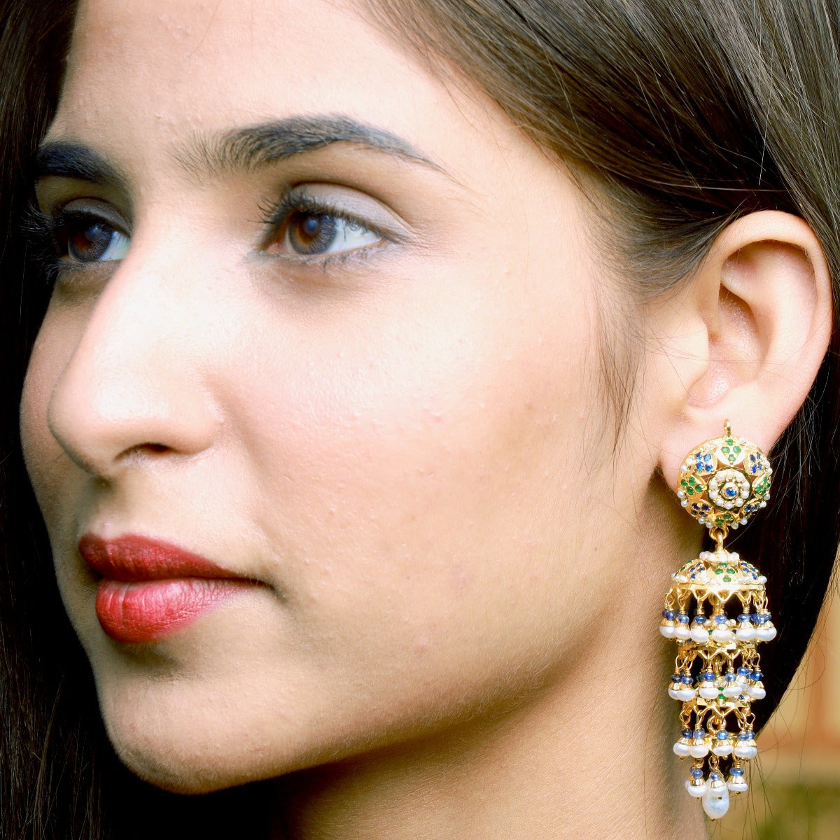 Indian Triple Jhumka Earrings | Long Indian Jhumkas for Women ER 213