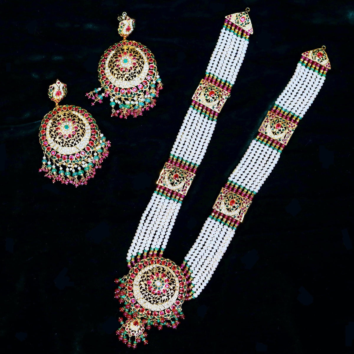 Multicolored Jadau Rani Haar Set in Gold Plated Silver HR 001