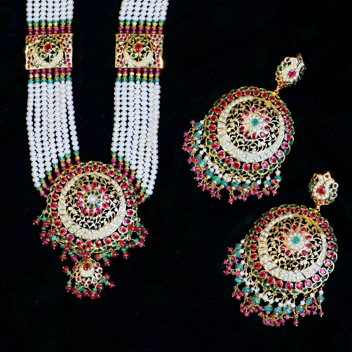 Multicolored Jadau Rani Haar Set in Gold Plated Silver HR 001