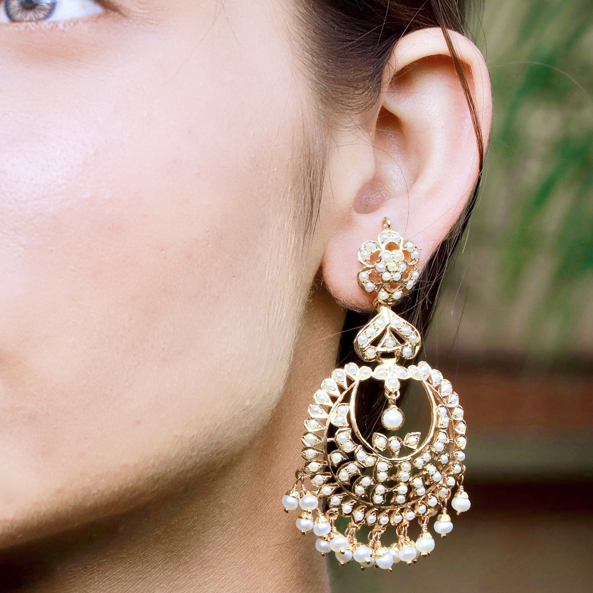 Jadau Chandbali Earrings | Fine Pearl Jewellery | Gold Plated Silver ER 089