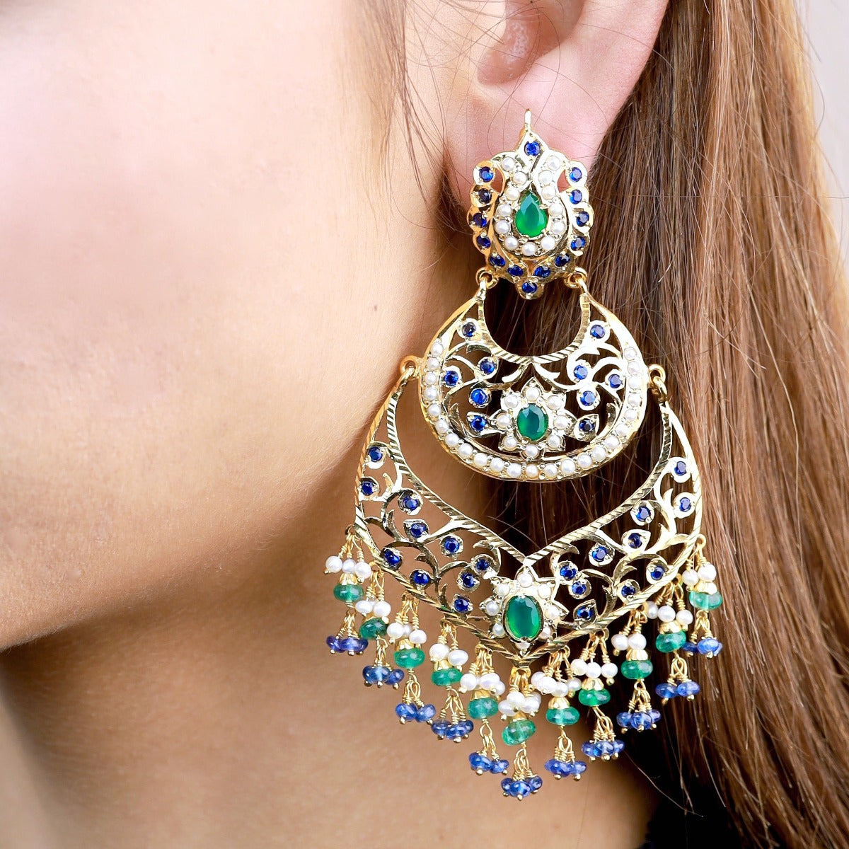 kundan chandbalis in gold plating