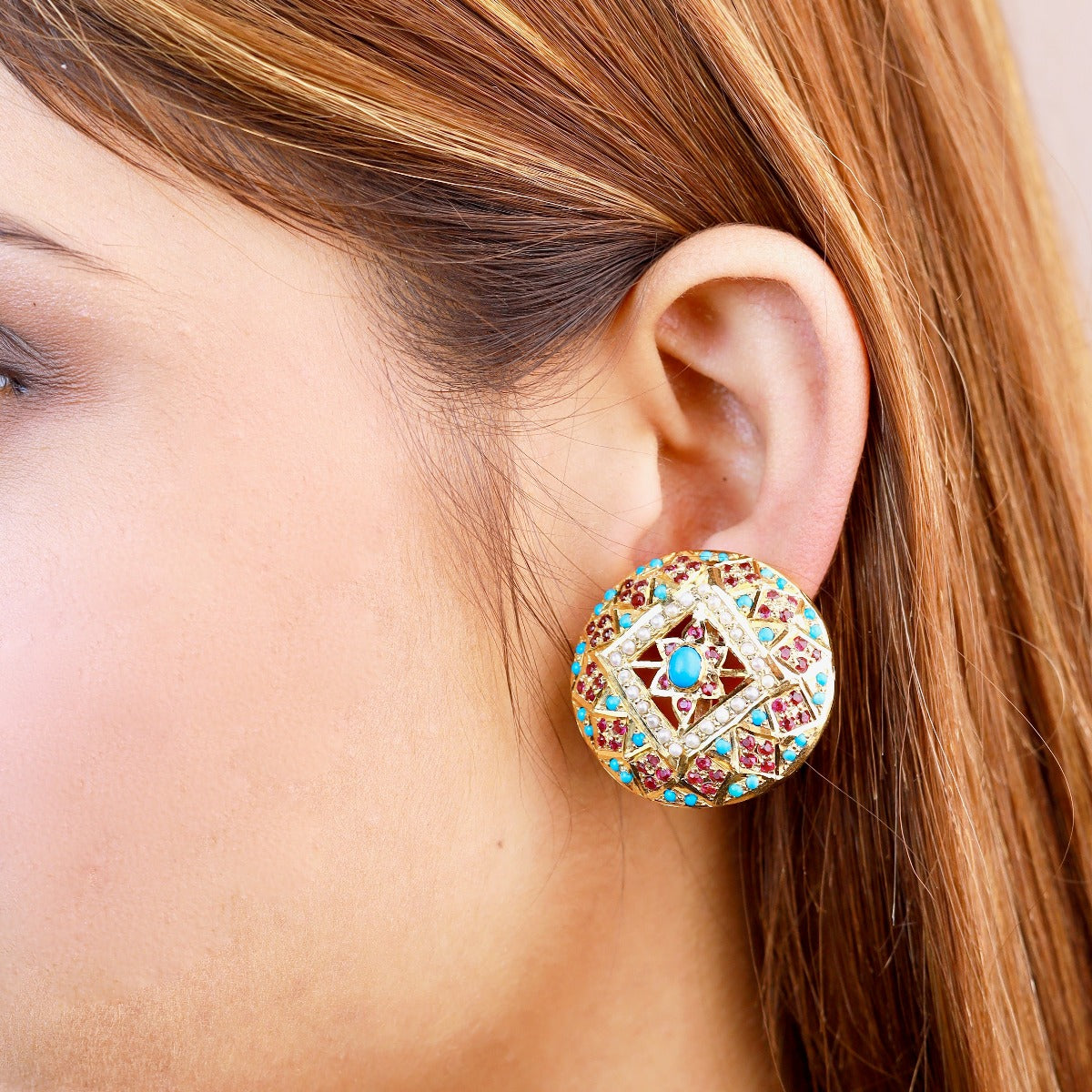 Multicolored Jadau Earrings in Gold Plated Silver ER 188