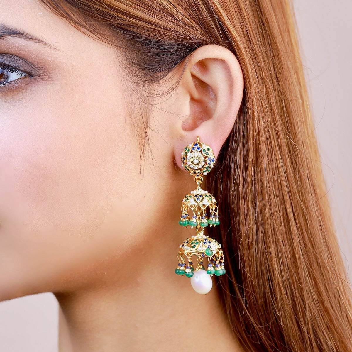 long emerald jhumka earrings