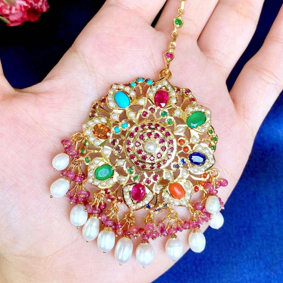 big indian gold plated Navaratna tikka