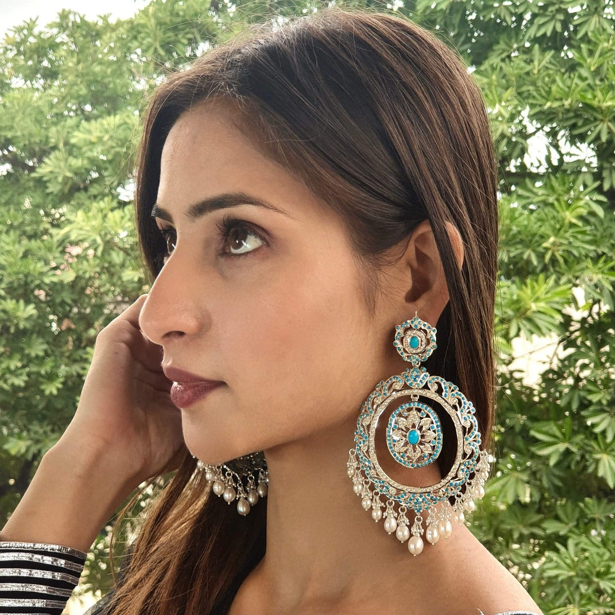 Silver Earrings Online with Price | Oversized Chandbali Earrings SER 194