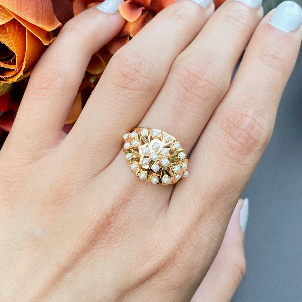 simple dainty pearl gold ring