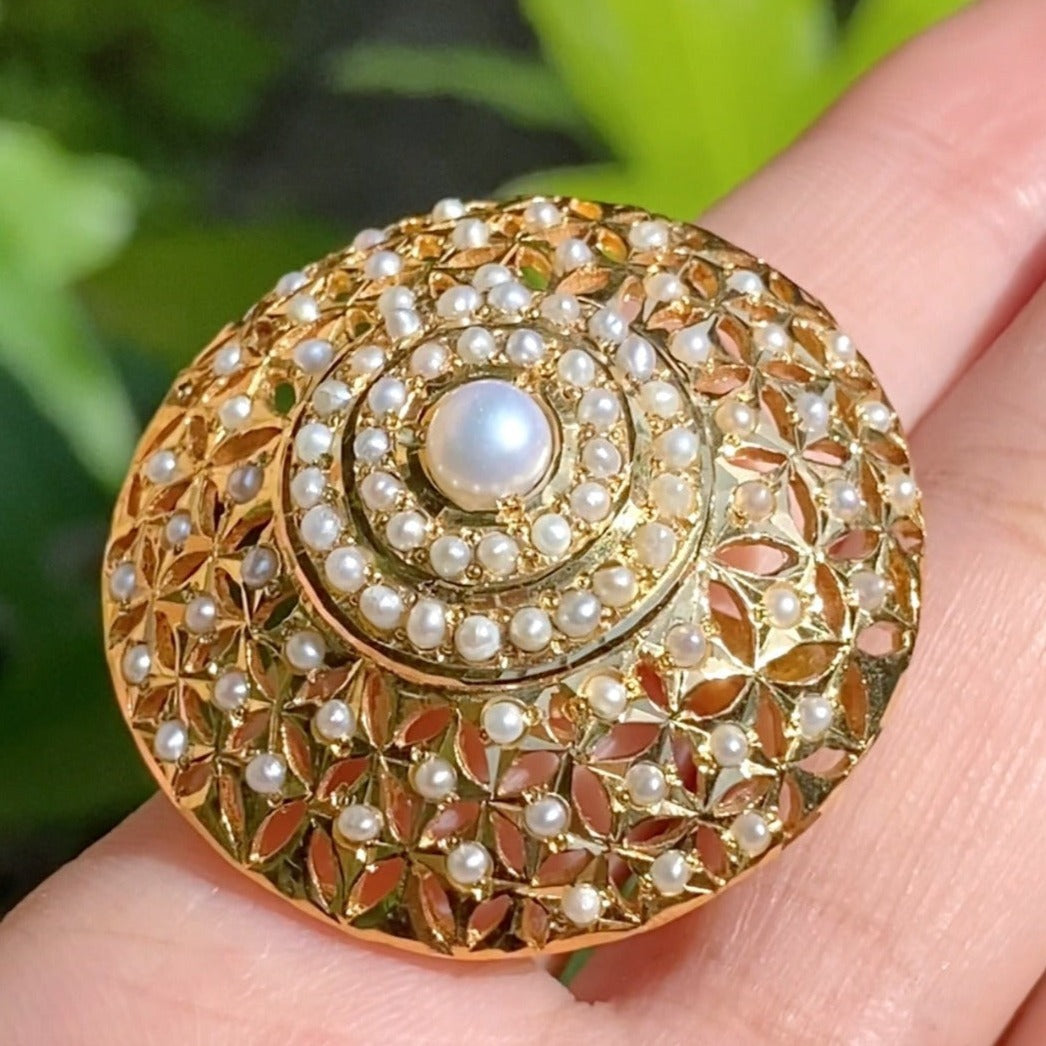 pearl cocktail ring on 22k gold