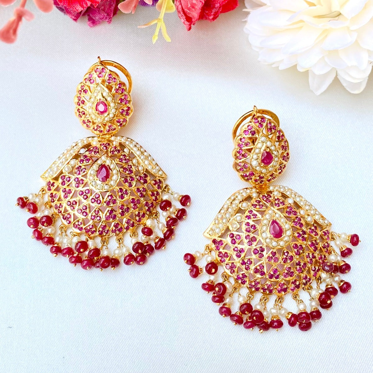 Multicolored Jadau Earrings in Gold Plated Silver ER 011