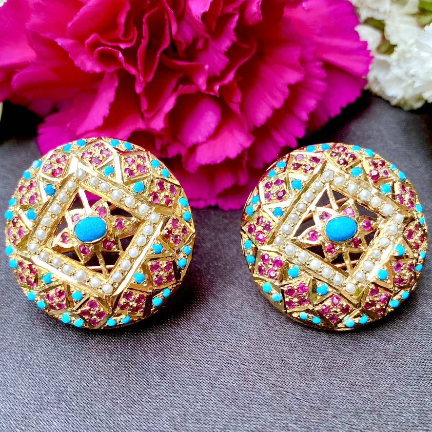 Multicolored Jadau Earrings in Gold Plated Silver ER 188