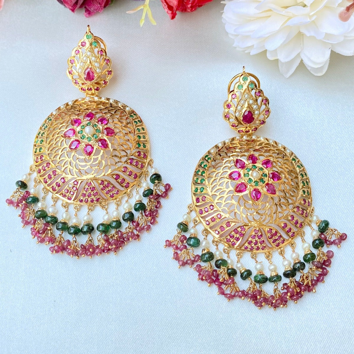 Jadau Earrings in Tri-color Combination | Gold Plated Silver  ER 003J