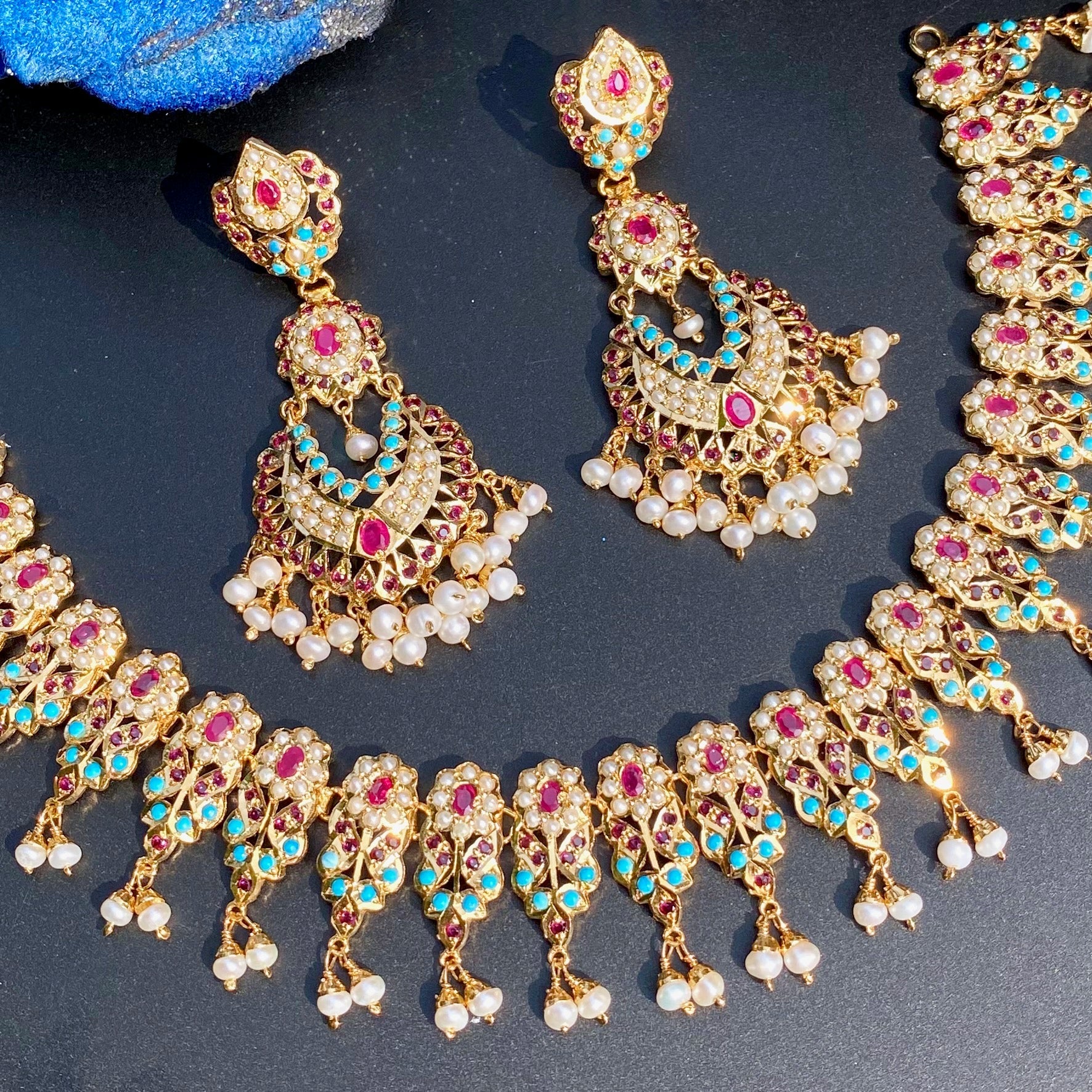 Pearl Ruby Pheroza Necklace Set | Traditional Jadau Jewellery | NS 456A