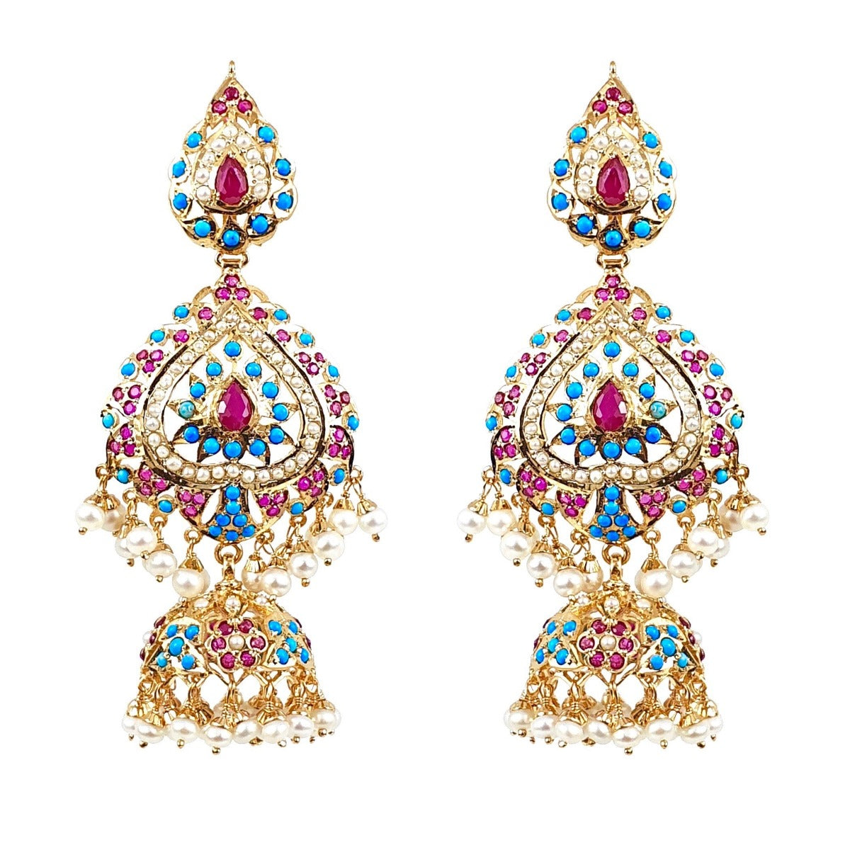 gold plated long jhumka earrings jadau