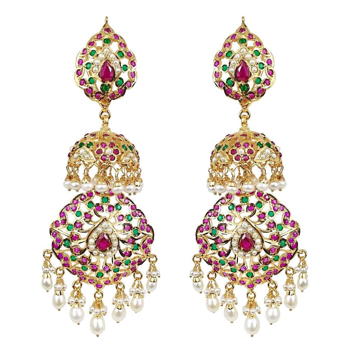 Multicolored Jadau Jhumka Earrings in Gold Plated Silver ER 033