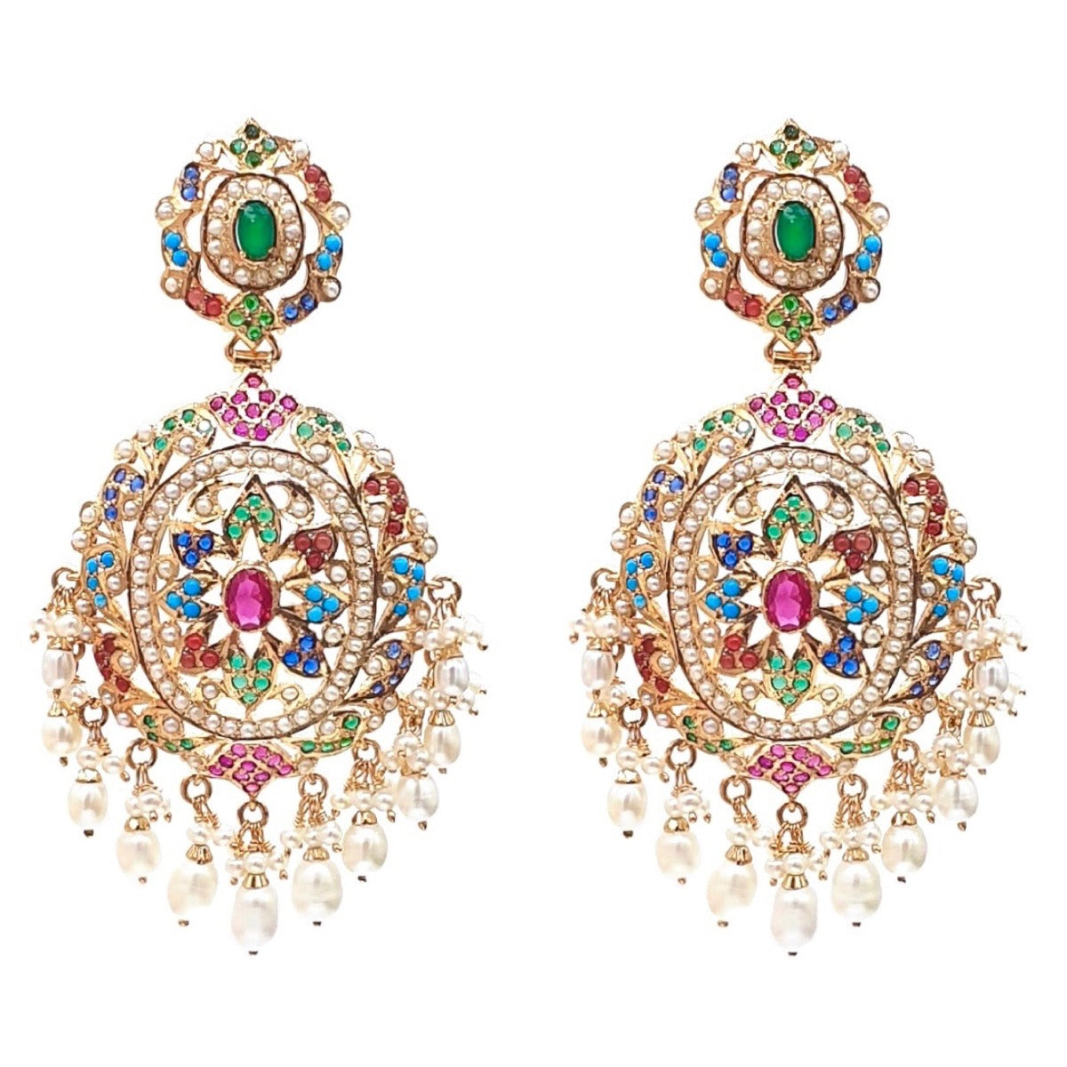 Navrattan Jadau Earrings in Gold Plated Silver ER 061