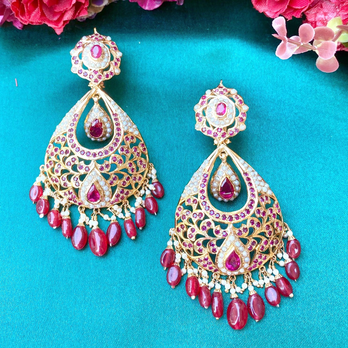 large Drop Shaped Chandbali Earrings | statement Indian Earrings | Gold Plated Silver