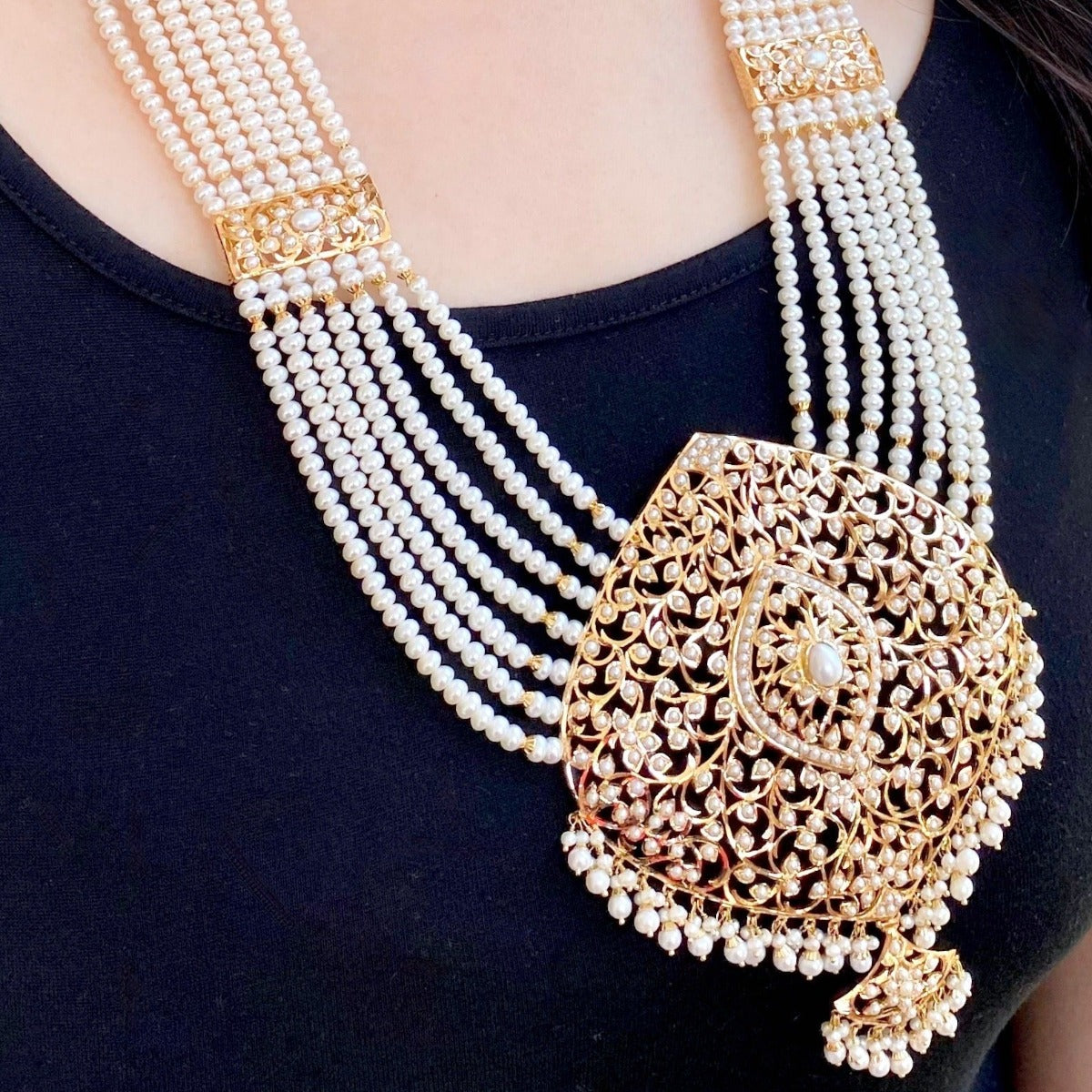 traditional pearl rani haar in 22k gold