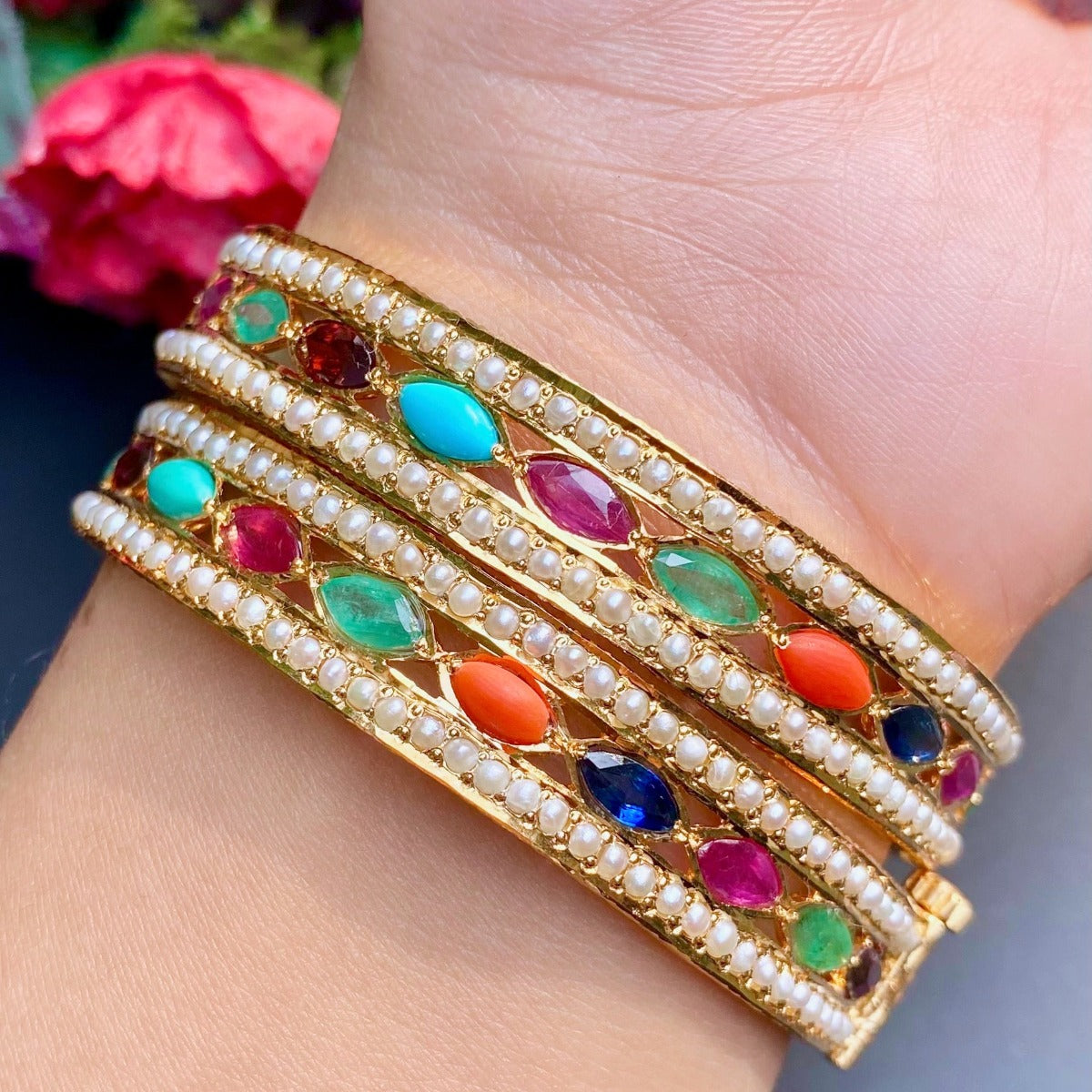 Navaratna openable bangles gold plated