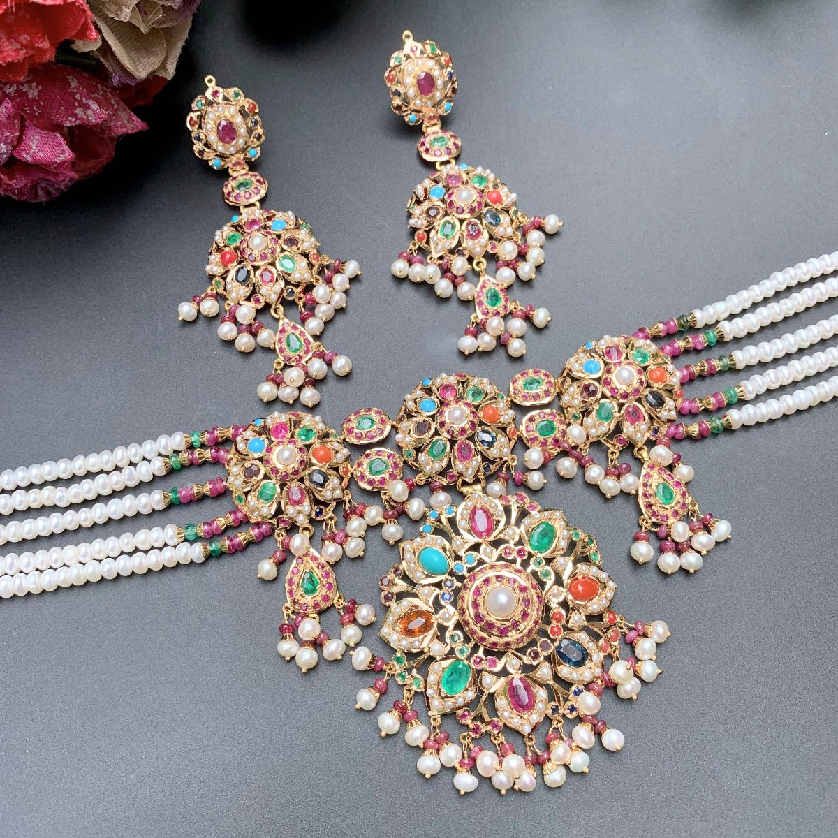 multi color gold necklace set