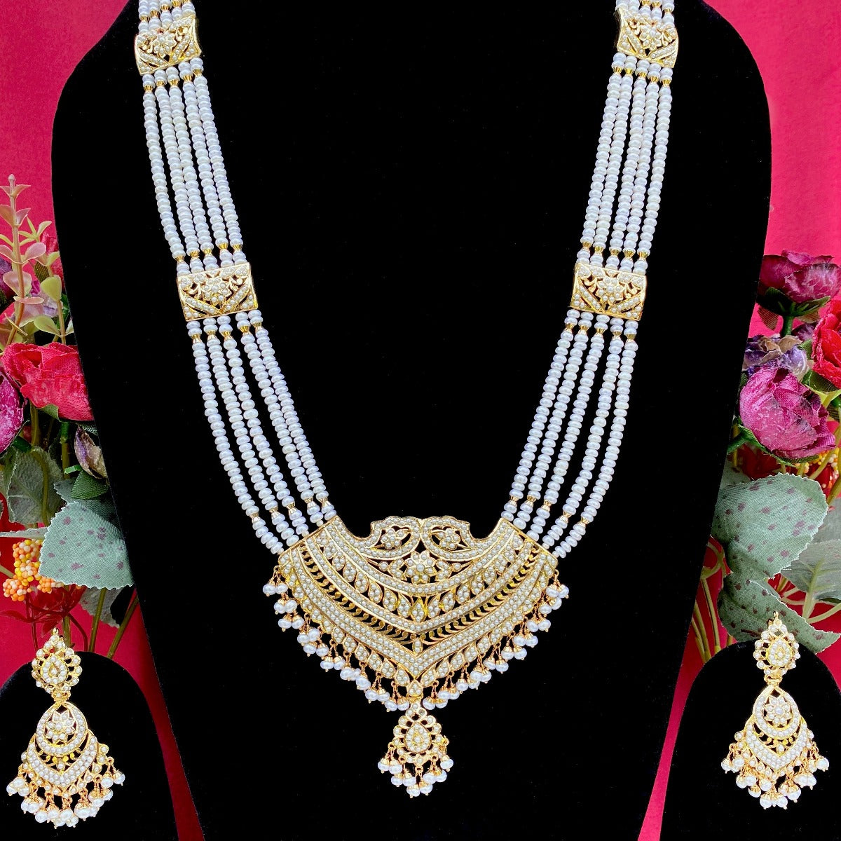 pearl necklace and earrings