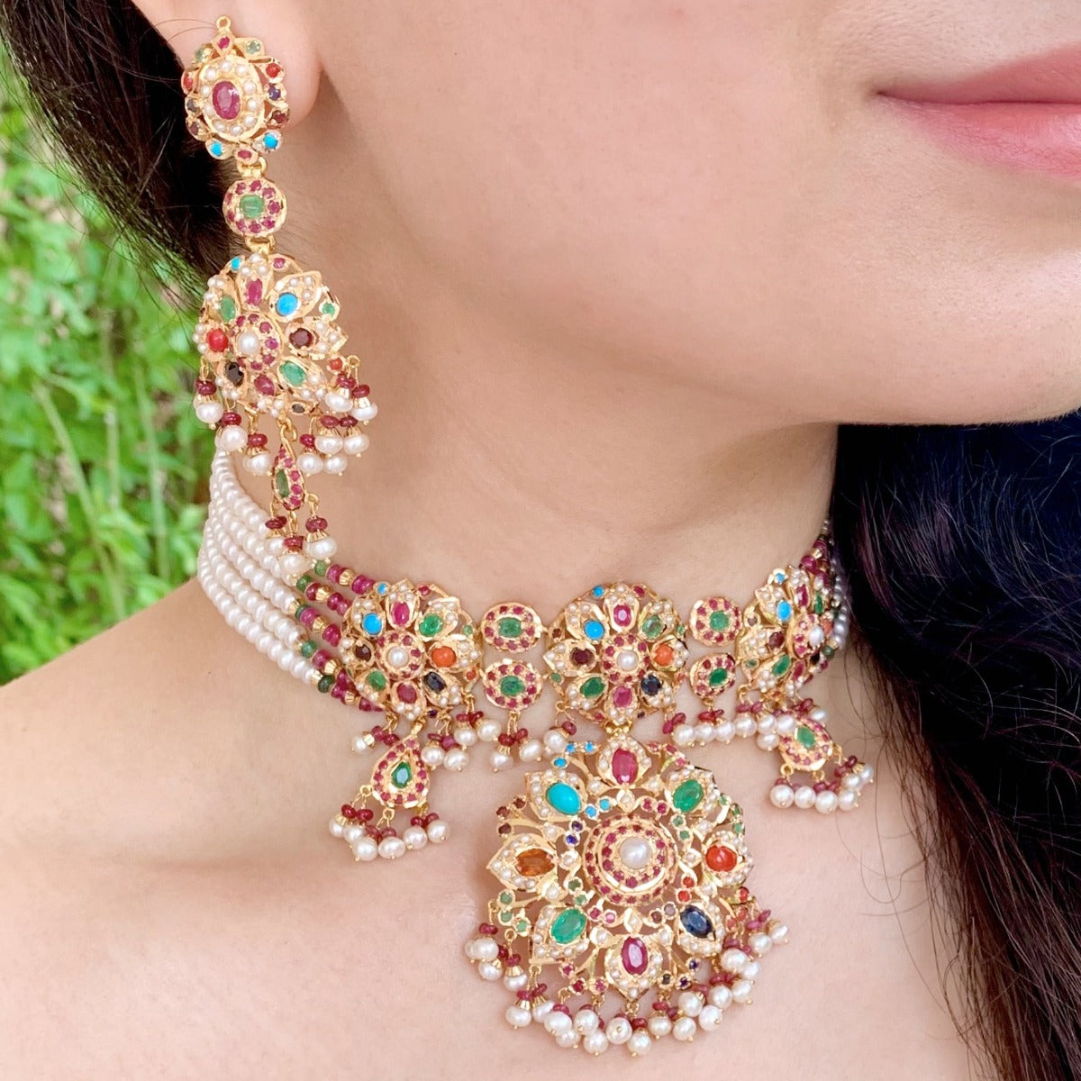 Navratna Choker Set | 22ct Gold Jadau Jewellery | For Bride GNS 188