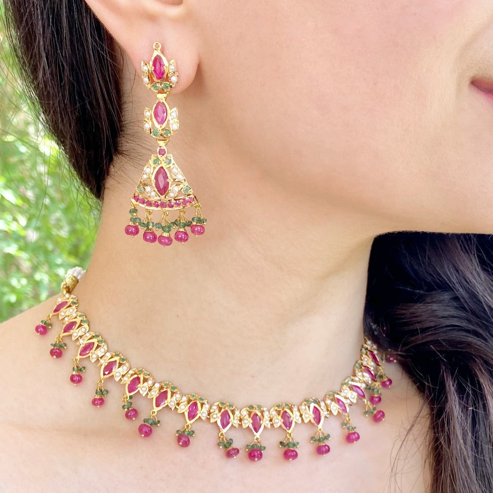 Delicate Ruby Necklace Set in 22ct Gold GNS 119