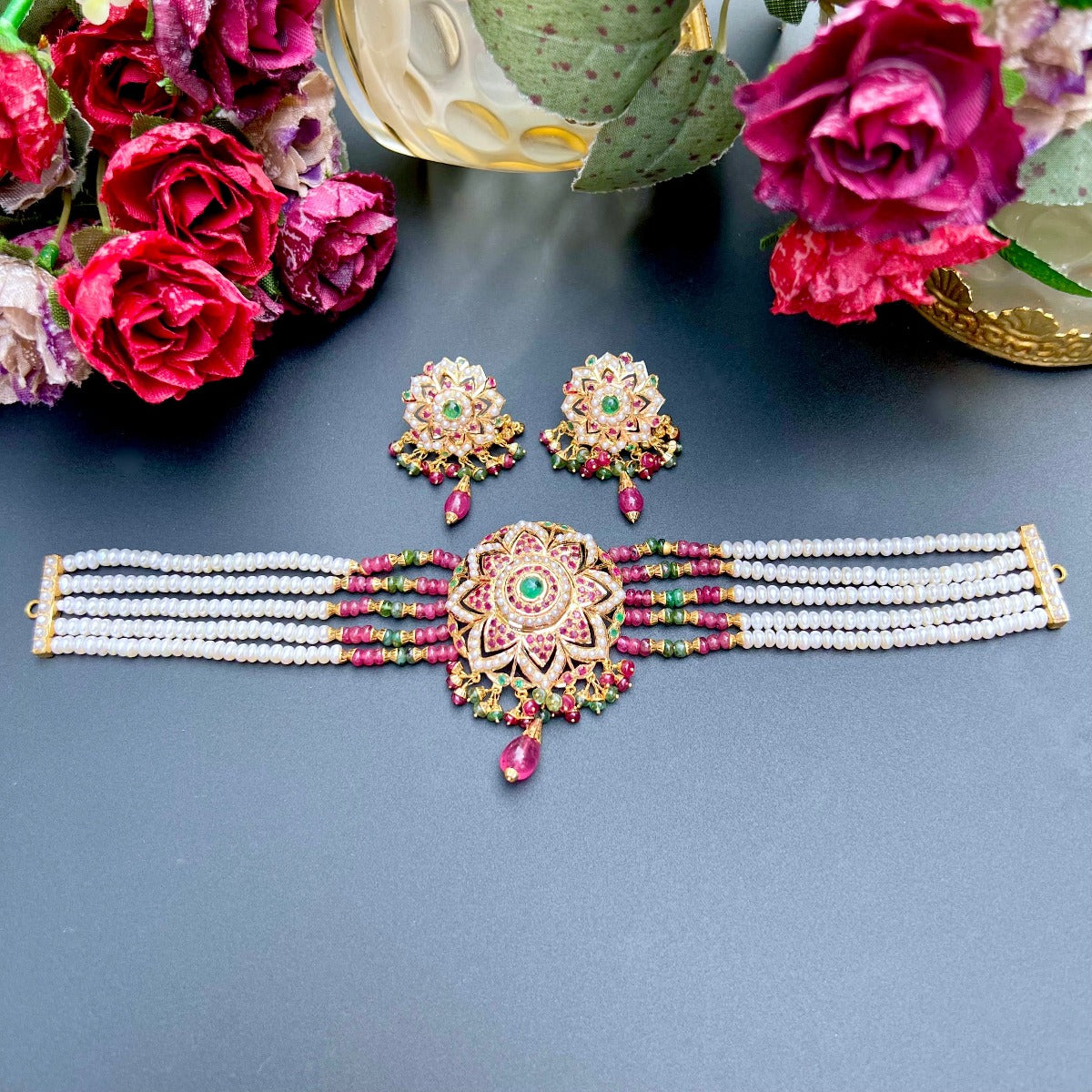 real 22k gold jadau choker set