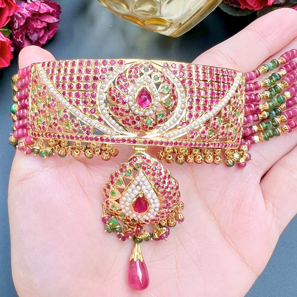 gold choker set malabar