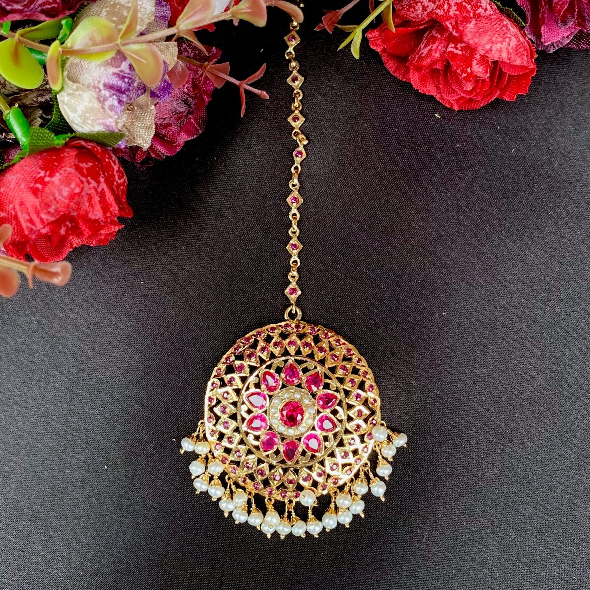 Multicolored Jadau Tikka in Gold Plated Silver TK 022