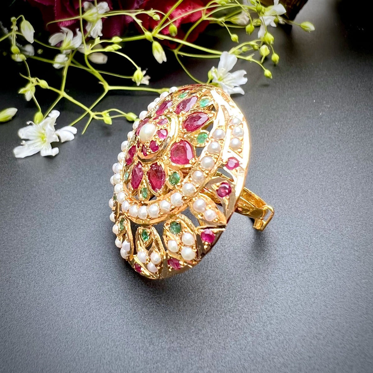 multicolored jadau gold ring dubai