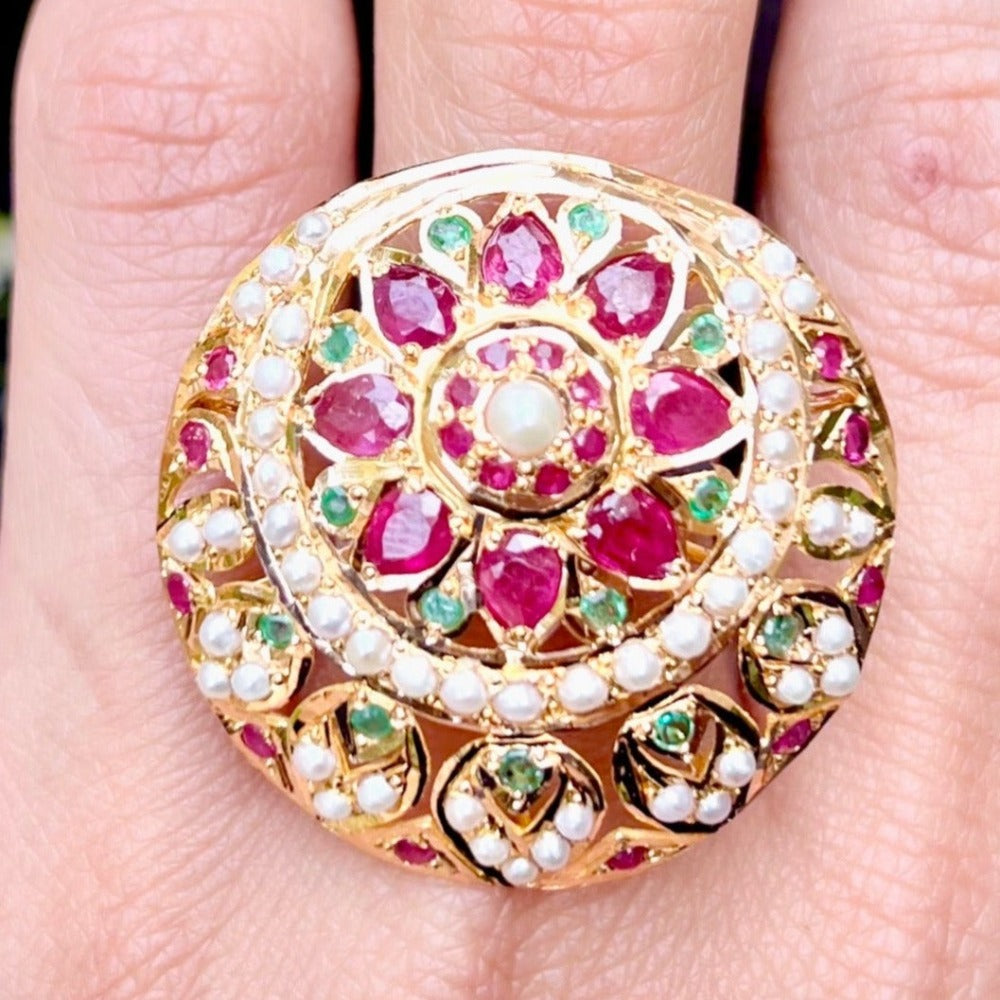 multicolored jadau gold ring dubai