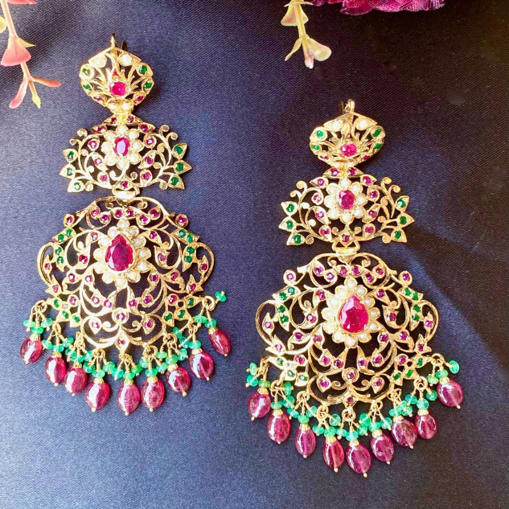 long indian gold plated danglers