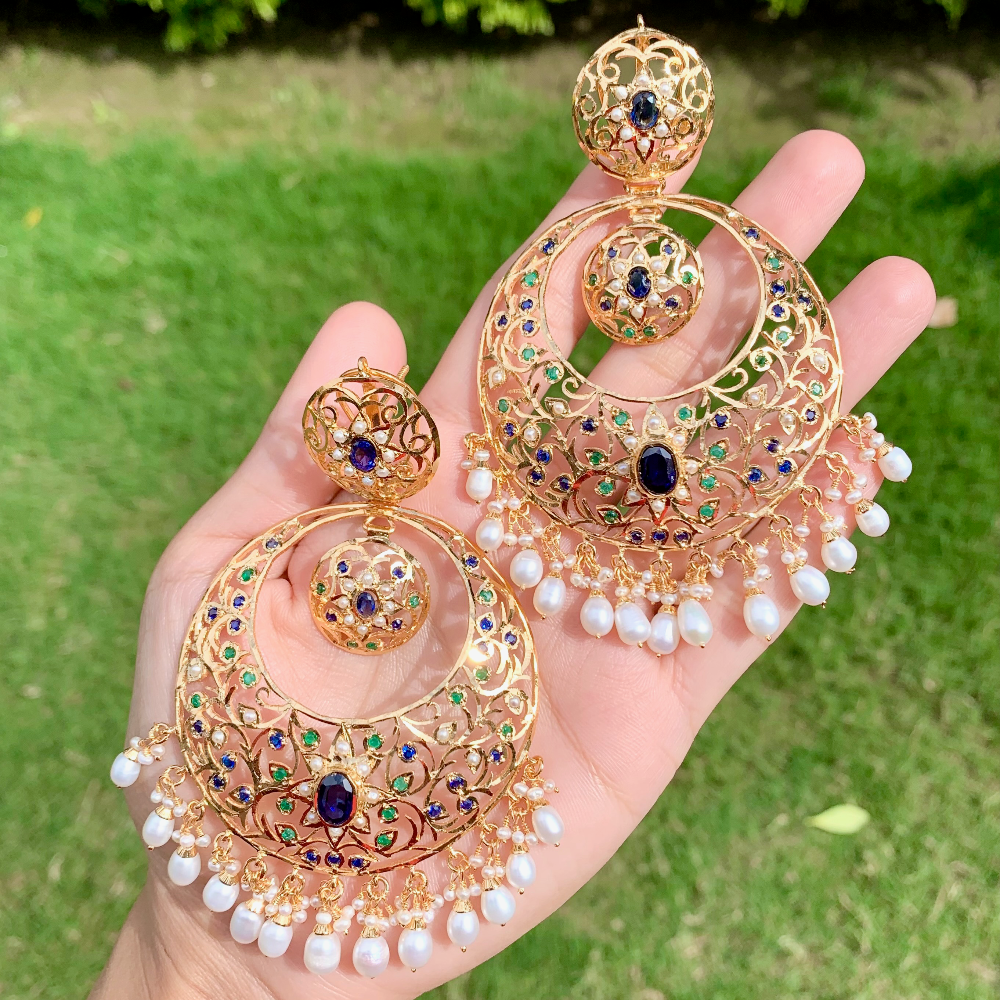 big punjabi gold plated earrings