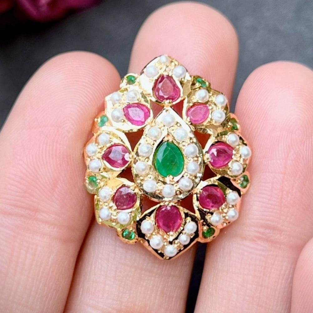 ruby emerald indian jadau gold ring