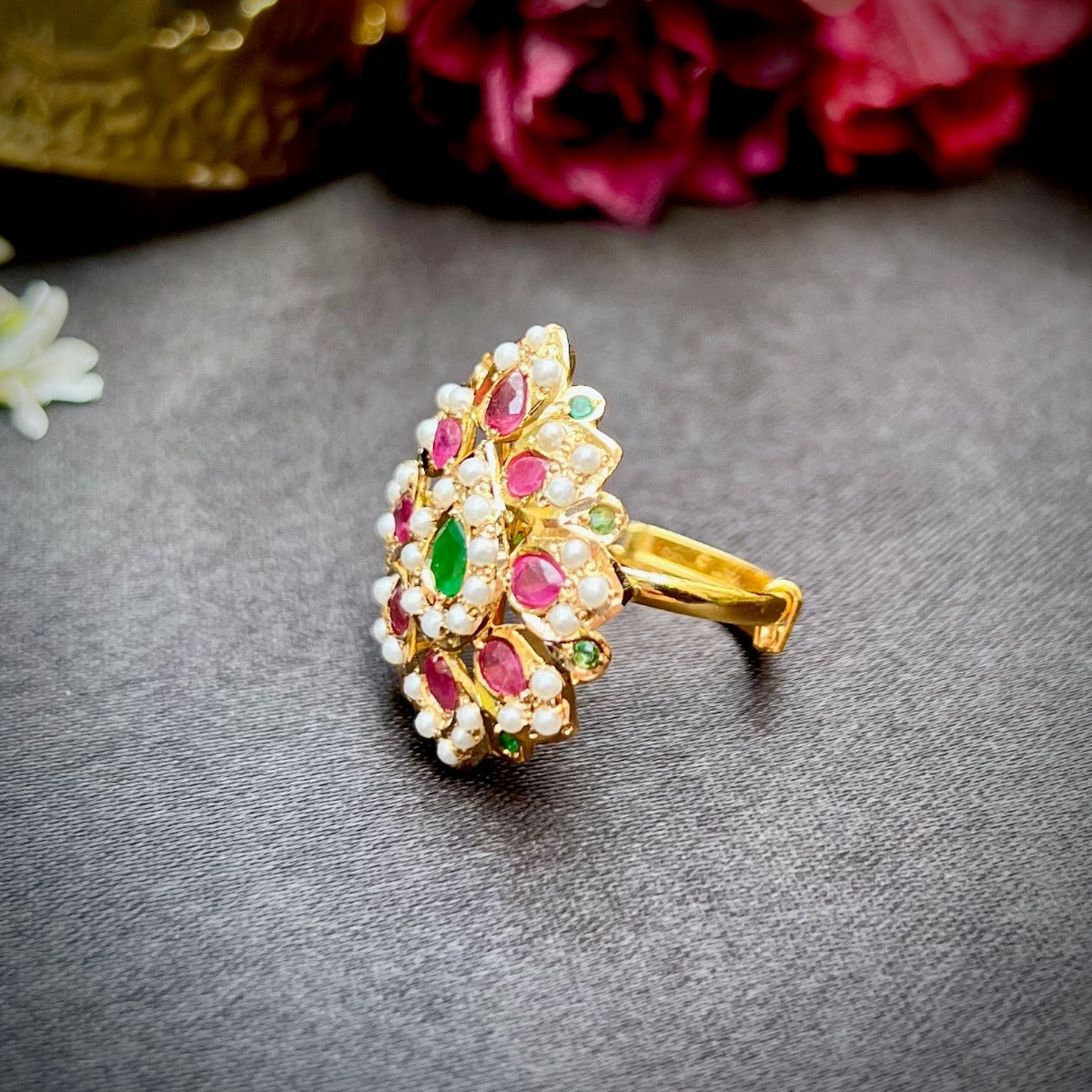 ruby emerald indian jadau gold ring