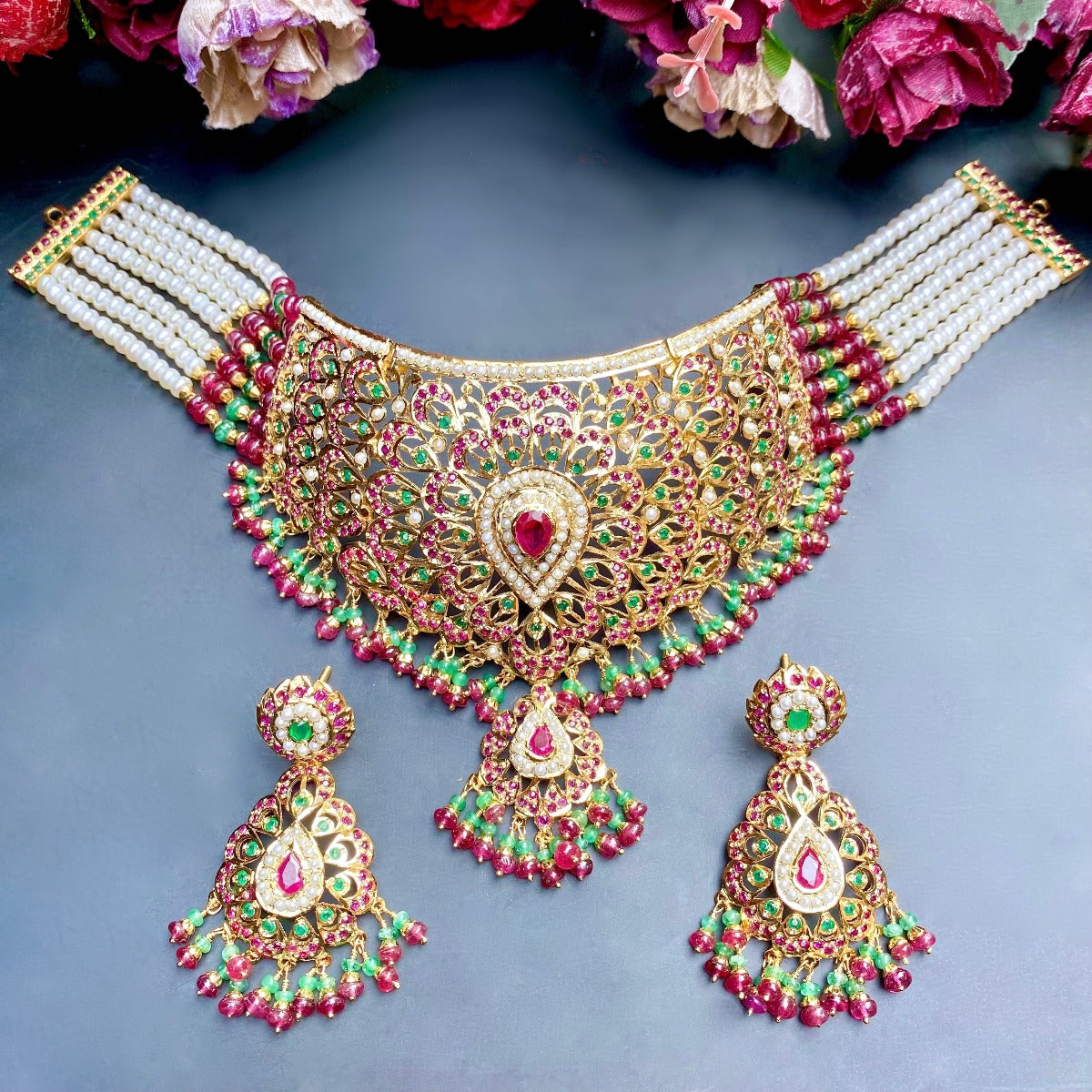 traditional pakistani jadau choker set