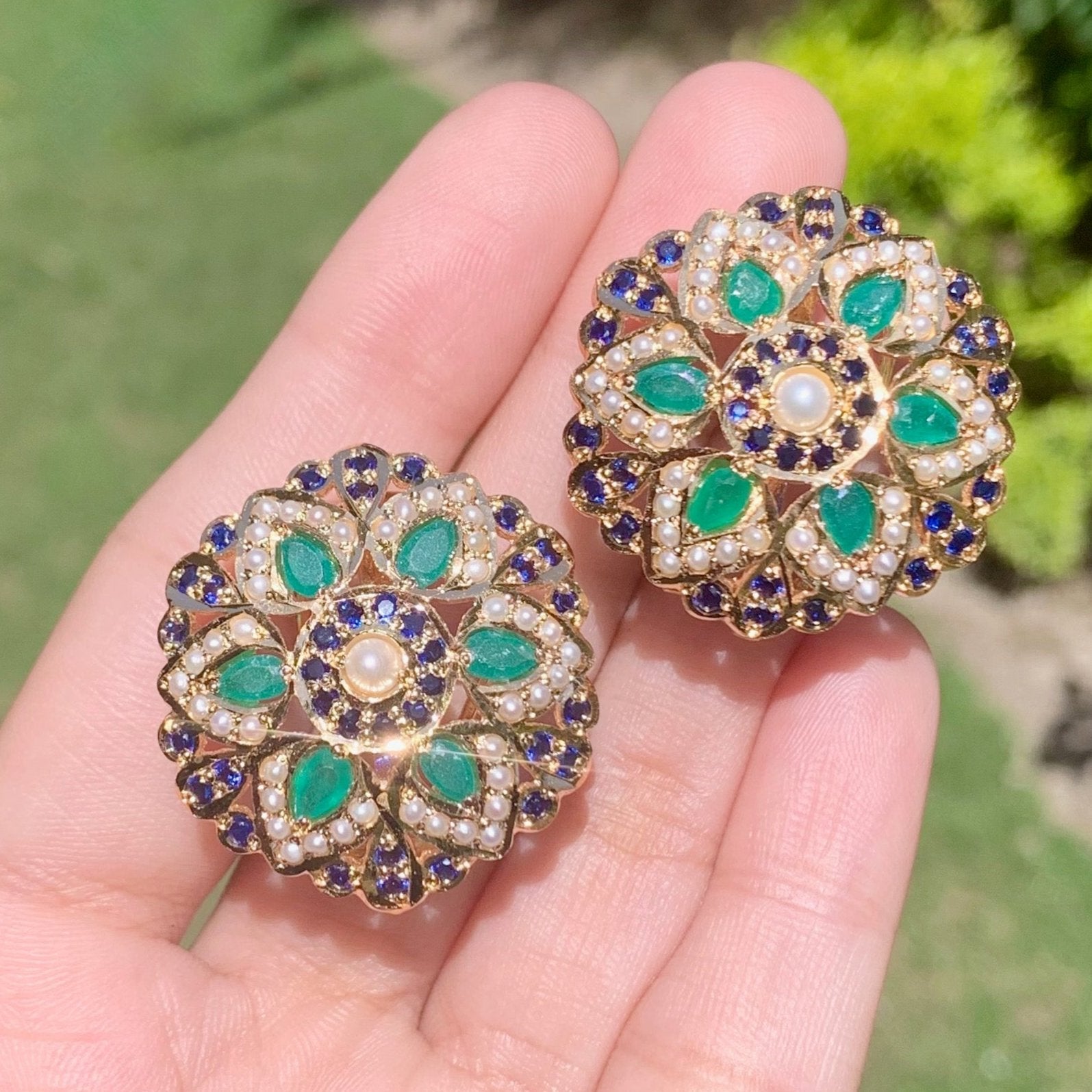 large jadau studs in gold plated silver